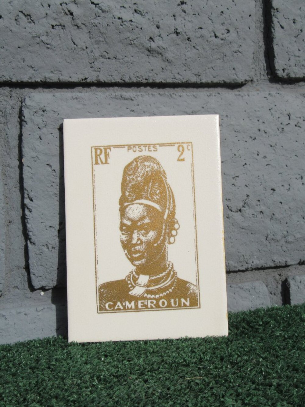 Cameroon Cameroun Vintage Postage Stamp Art Print Tile African Woman Coaster
